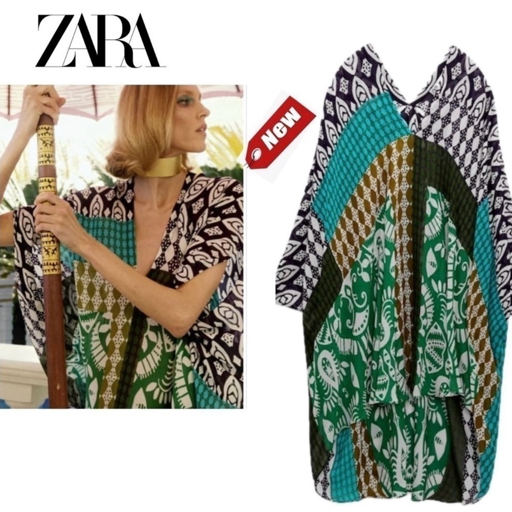 ✨ZARA Loose Short Printed Kaftan Tunic Cover Up Beach Dress Blogger Fave Size M